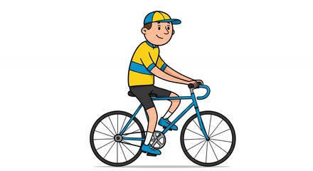 Fototapeta premium Smiling child riding bicycle cartoon illustration