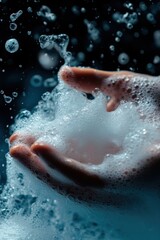 Fototapeta premium Ephemeral Embrace: A Hand Cupped in Cleansing Foam