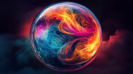 Obraz premium Colorful Swirling Abstract Sphere with Bright Fiery and Cool Tones