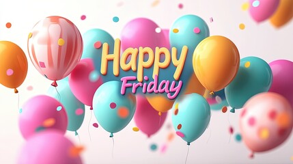 "Happy Friday" lettering calligraphy text, simple 3d style, clip art, background, minimalist , modern, on white background 