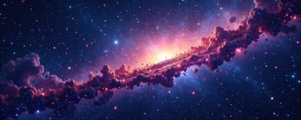 Naklejka premium Galaxy Panorama with twinkling stars and space dust, cosmos, stars, cosmic