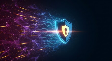 Cyber Security Shield with Keyhole and Digital Network Connection