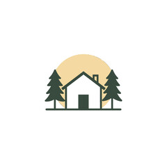 Cabin in the woods with a warm sunset view