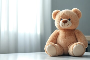 Obraz premium Teddy bear plush toy soft cuddly child play comfort cute furry animal stuffed