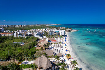 Aerial View of Playa del Carmen and the Turquoise Caribbean Sea