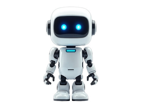 Friendly 3d chat bot, AI, neural network and robots technology. Artificial mind, intelligent robotic building. Customer support service 3d robot isolated on transparent background.