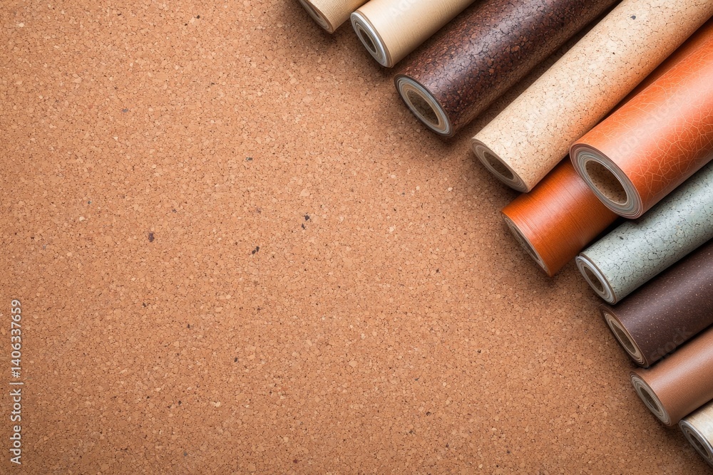 Poster textured paper rolls and cork backdrop material display