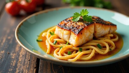 Fototapeta premium Fish icon on seafood dishes plate, seafood, food