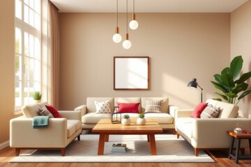 Fototapeta premium Cozy Living Room with Beige Sofa