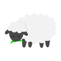 Cute Cartoon Sheep Eating Grass