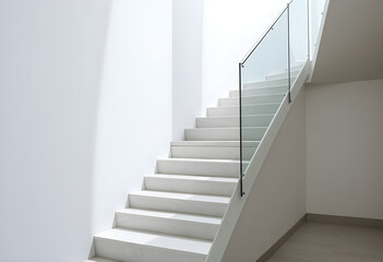 Obraz premium set of white stairs with glass railing