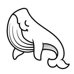 Cute whale Fish isolated on white background coloring page for kids. Funny animal outline illustration