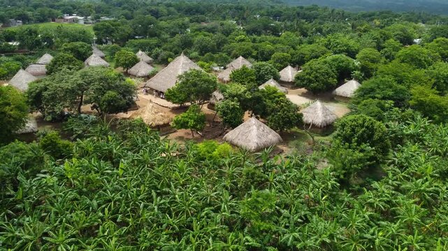 Drone Journey Around Maloka in Sierra Nevada de Santa Marta National Park. Embark on a spectacular aerial journey around a traditional Maloka in the heart of Sierra Nevada de Santa Marta National Park