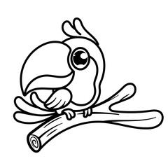 Outline Bird cartoon character kawaii sticker Flat cartoon character isolated on white. coloring page for kids. Funny animal outline illustration