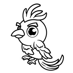 Outline Bird cartoon character kawaii sticker Flat cartoon character isolated on white. coloring page for kids. Funny animal outline illustration