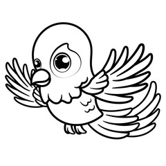 Outline Bird cartoon character kawaii sticker Flat cartoon character isolated on white. coloring page for kids. Funny animal outline illustration