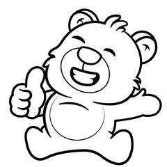Hand drawing Cute Bear Nice Good Cartoon Vector Icon Illustration. Animal Nature Icon Concept coloring page for kids. Funny animal outline illustration. Flat Cartoon Style