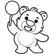 Hand drawing Cute Bear hanging candy Cartoon Vector Icon Illustration. Animal Nature Icon Concept coloring page for kids. Funny animal outline illustration. Flat Cartoon Style