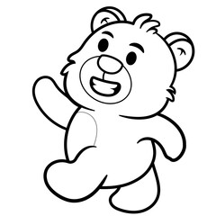 Hand drawing Cute Bear Happy Walking Cartoon Vector Icon Illustration. Animal Nature Icon Concept coloring page for kids. Funny animal outline illustration. Flat Cartoon Style