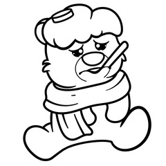 Hand drawing Cute Bear Fever Sick Cartoon Vector Icon Illustration. Animal Nature Icon Concept Isolated Premium Vector. Flat Cartoon Style