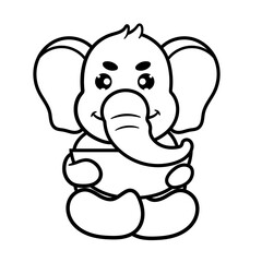 Hand drawing Cute Elephant Eat Watermelon Cartoon Vector Icon Illustration. Animal Nature Icon Concept Isolated Premium Vector. Flat Cartoon Style