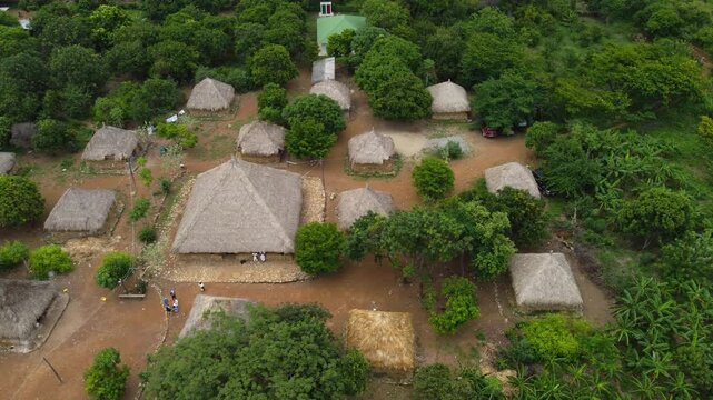 Drone Journey Around Maloka in Sierra Nevada de Santa Marta National Park. Embark on a spectacular aerial journey around a traditional Maloka in the heart of Sierra Nevada de Santa Marta National Park