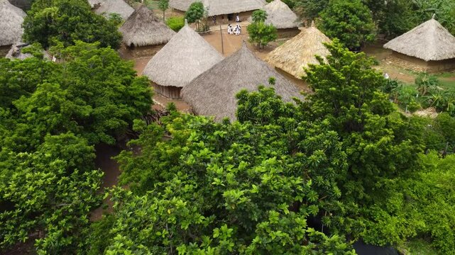Drone Journey Around Maloka in Sierra Nevada de Santa Marta National Park. Embark on a spectacular aerial journey around a traditional Maloka in the heart of Sierra Nevada de Santa Marta National Park