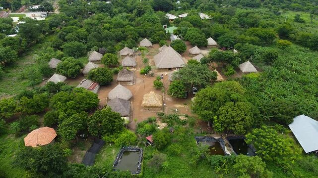 Drone Journey Around Maloka in Sierra Nevada de Santa Marta National Park. Embark on a spectacular aerial journey around a traditional Maloka in the heart of Sierra Nevada de Santa Marta National Park