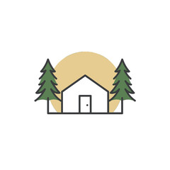 Naklejka premium Camping Cabin in the Nature with Trees and Sun
