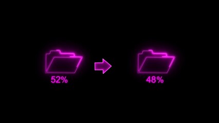 neon file transfer illustration on black background.