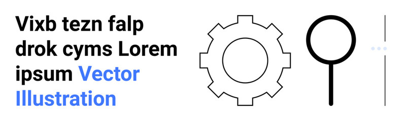Gear symbolizing process efficiency and a magnifying glass for exploration. Ideal for technology, analytics, tools, development, research, automation, simple landing page