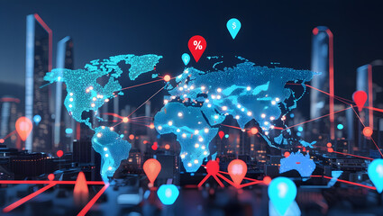 Futuristic Global Trade Visualization: Import Tariffs, Data Analytics & Technological Concept Art