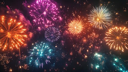 Naklejka premium Colorful fireworks explode in night sky