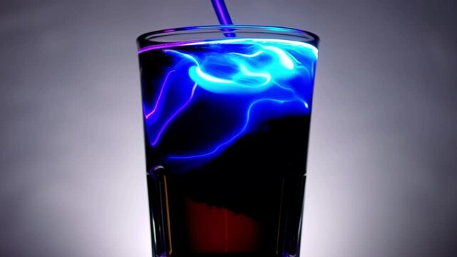 A vibrant electric blue neon