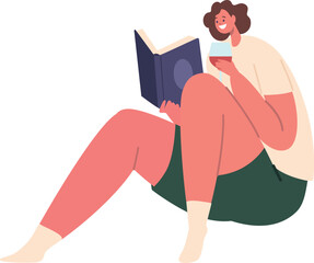 Woman resting reading book vector illustration