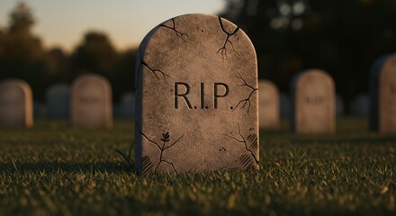 Tombstone in Cemetery with R.i.p. Engraving on Green Grass