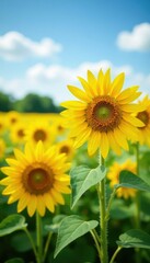 Fototapeta premium Summer sunflowers in a field , sunflower, yellow
