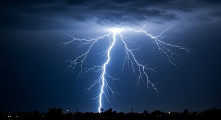 Dramatic Lightning Strikes Silhouetted City During Storm