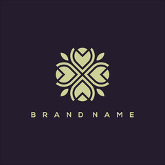 initial M with drops and leaves ornament logo vector