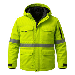 High-Visibility Lime Green Hooded Work Jacket with Reflective Stripes for Safety and Outdoor Industrial Use