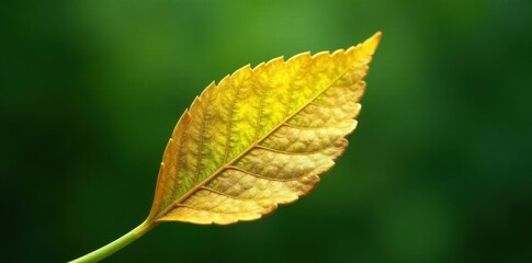 Shiny yellow leaf gold foil texture on a green stem, stem, shine