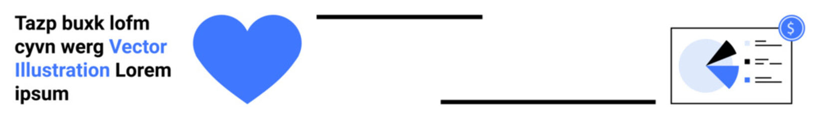 Blue heart and pie chart connected by lines, suggesting love and analytics. Ideal for finance, data, connection, charity, relationships, teamwork, technology simple landing page