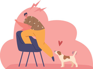 Male dogs phobia vector illustration