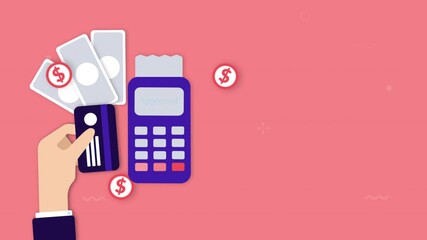 Hand inserting a credit card into a payment terminal. Suitable for financial, payment, retail, ecommerce, transactions concepts.
