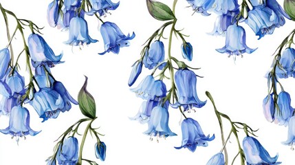 Fototapeta premium A delicate painting showcasing bluebell flowers arranged elegantly across the scene. These vibrant blooms add a touch of natural elegance.