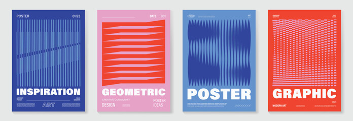 Abstract line wave gradient poster background vector set. Cover template with vibrant perspective halftone, line wave in motion. Ideal design for social media, cover, banner, music, ads.