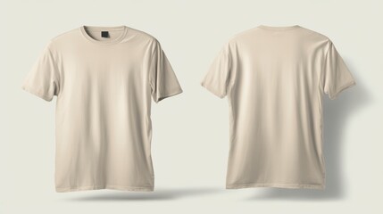 Fototapeta premium Stylish Cream-Colored T-shirt on a Light Backdrop, front and back views
