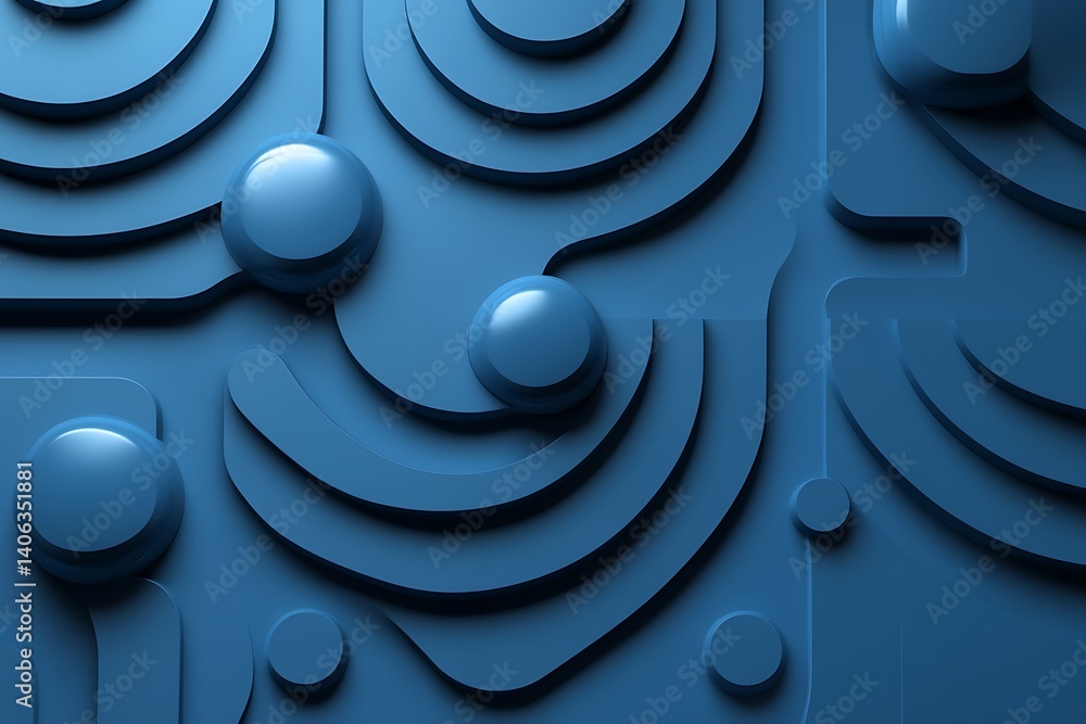 Poster captivating abstract composition in blue tones with geometric patterns design