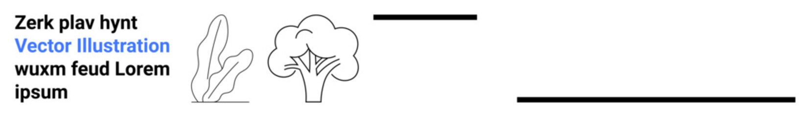 Simple outlined leafy shrubs and a tree with clean lines. Ideal for nature, environment, sustainability, organic products, landscaping, eco-awareness, simple landing page