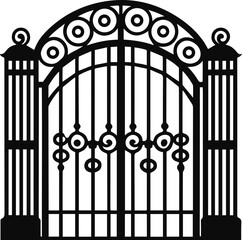 wrought iron gate silhouette vector illustration